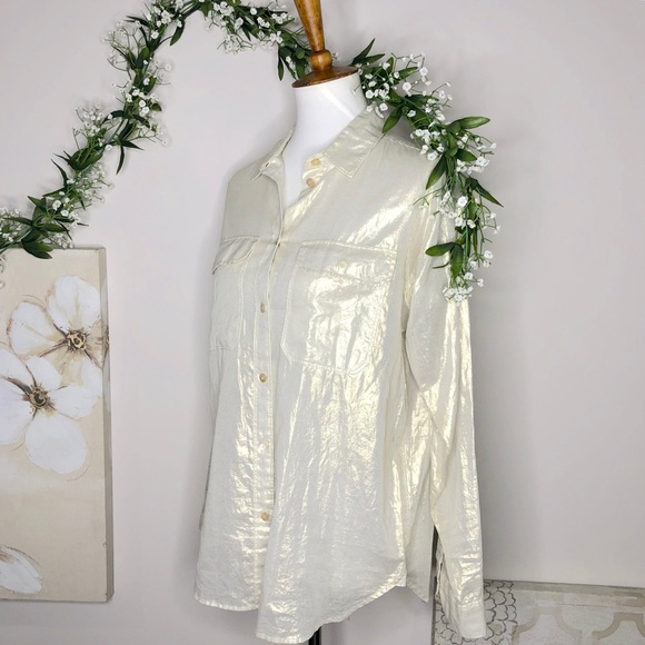 🌷J. Crew | Sheer Gold Shimmer Button Down Shirt - Picture 4 of 8